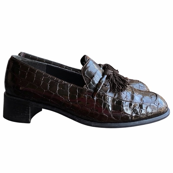 Stuart Weitzman Shoes - Stuart Weitzman Tassel LoafersWomen’s 7.5 BrownCroc Embossed Leather Block Heel